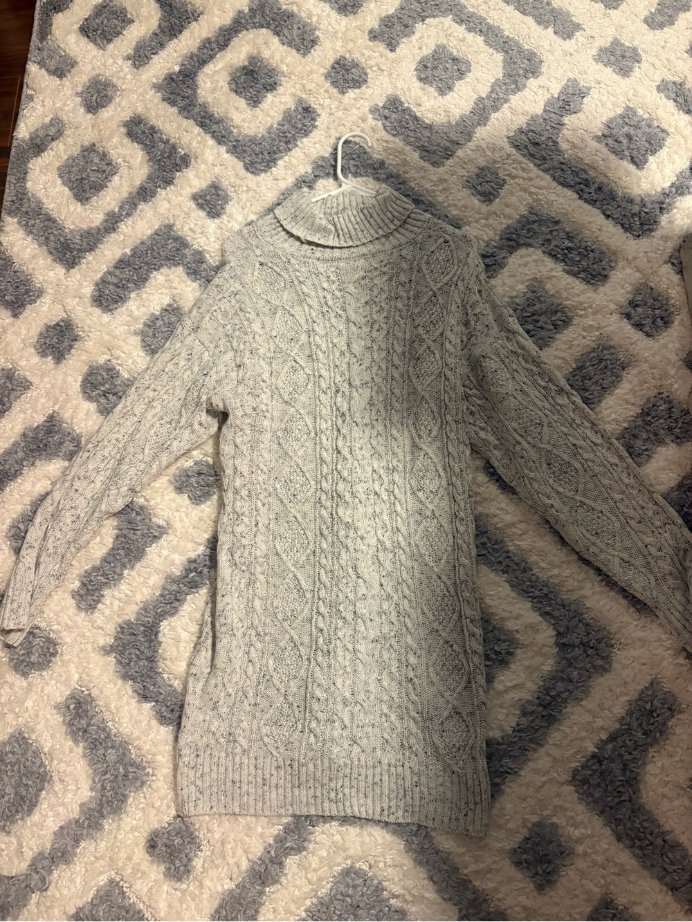 Cable Knit Midi Sweater Dress in Light Gray